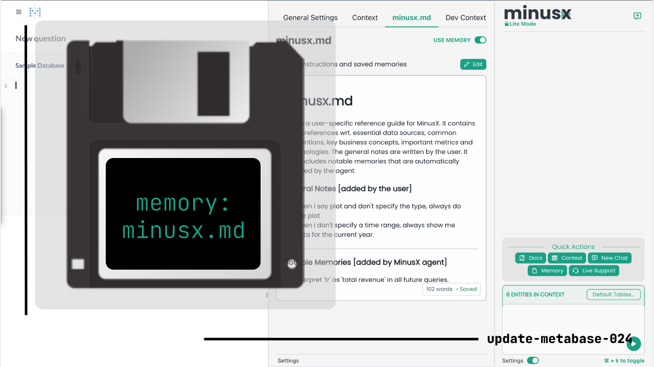 A place for users and the MinusX agent to note down preferences and memories